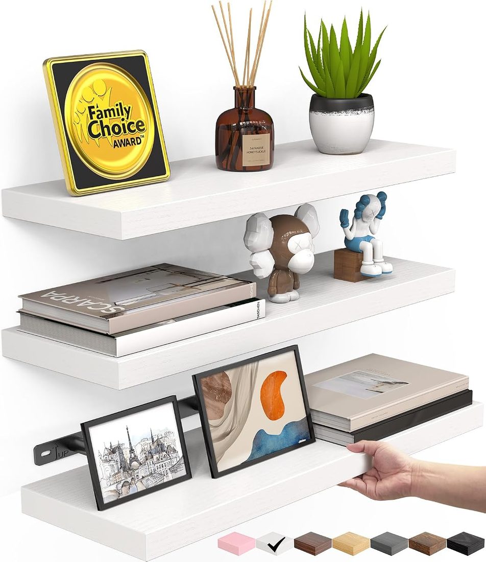 BAYKA White Floating Shelves 15.7 in, Set of 3, Wall Mounted — product image from the Amazon listing