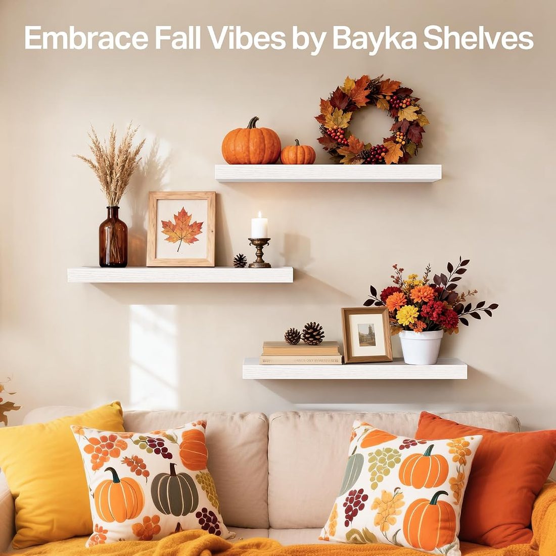 BAYKA White Floating Shelves 15.7 in, Set of 3, Wall Mounted — listing image 4