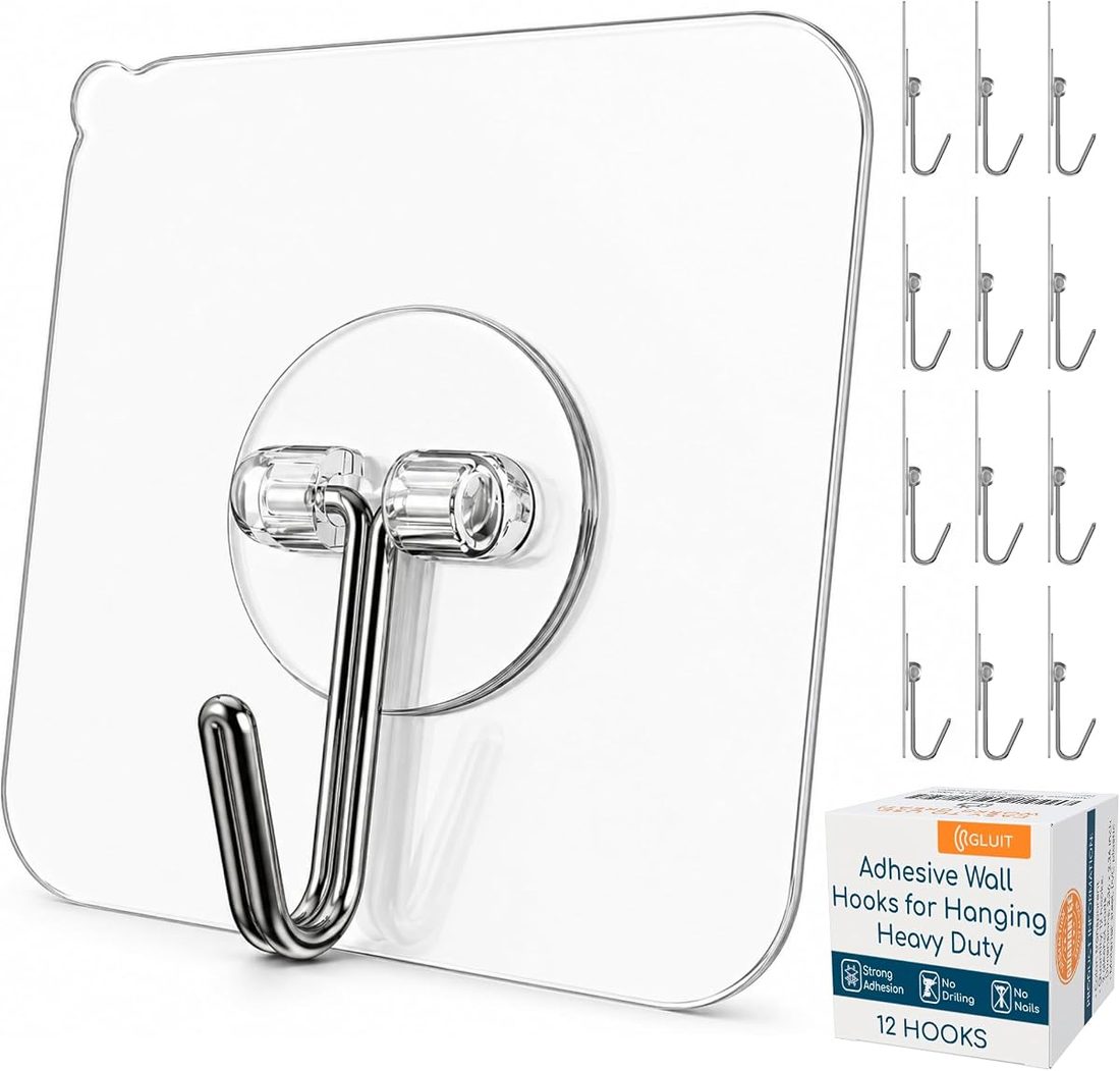 GLUIT clear adhesive wall hooks with stainless hooks