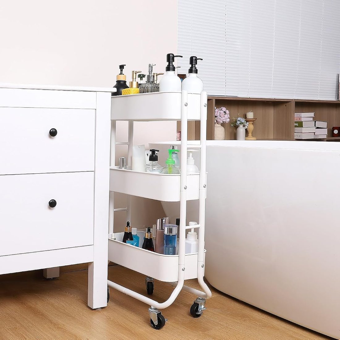 MAX Houser Slim 3-Tier Rolling Utility Cart with Extra Hook, White — listing image 3