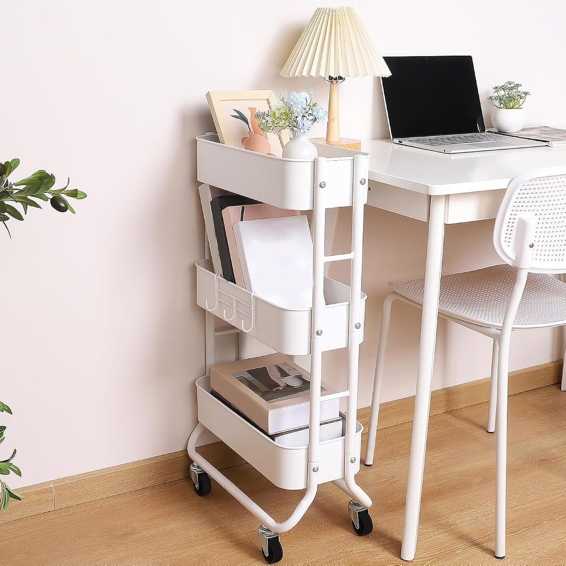 MAX Houser Slim 3-Tier Rolling Utility Cart with Extra Hook, White — listing image 4
