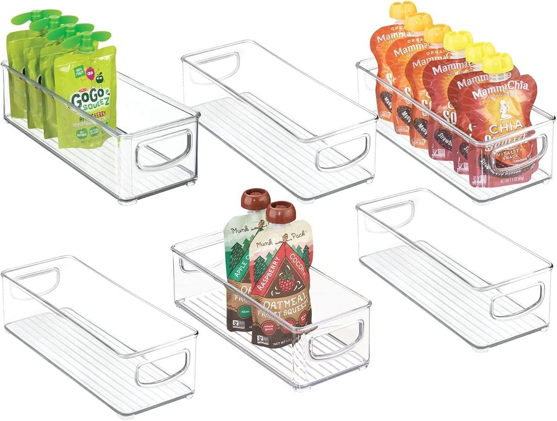 mDesign Plastic Stackable Small Organizing Bins with Handles, Clear, 6 Pack — product image from the Amazon listing