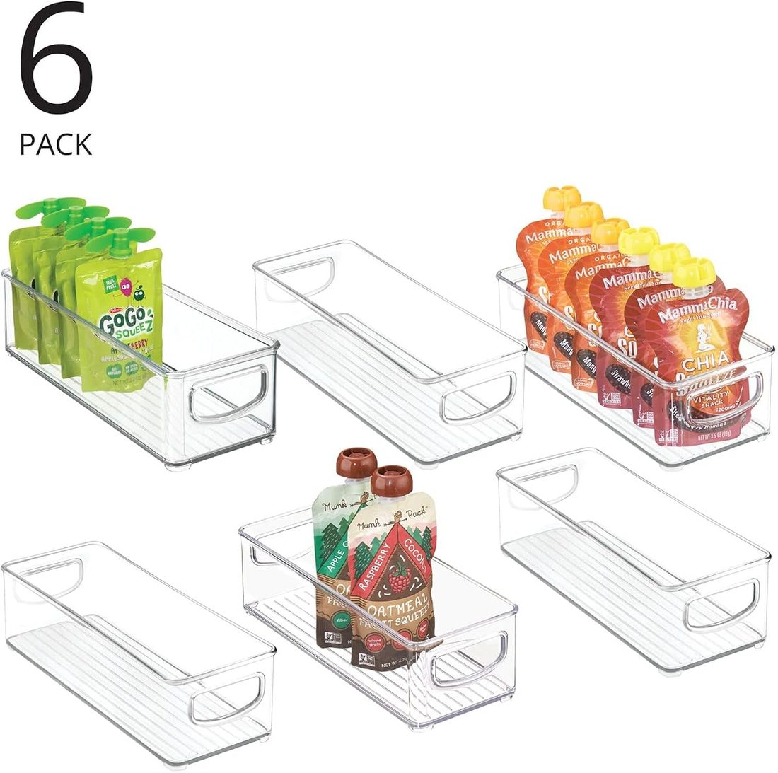 mDesign Plastic Stackable Small Organizing Bins with Handles, Clear, 6 Pack — listing image 2