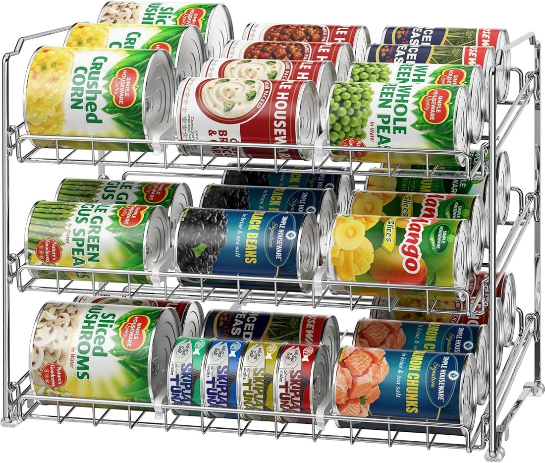 Simple Houseware 3-Tier Stackable Can Organizer Rack, Holds 36 Cans, Chrome — product image from the Amazon listing