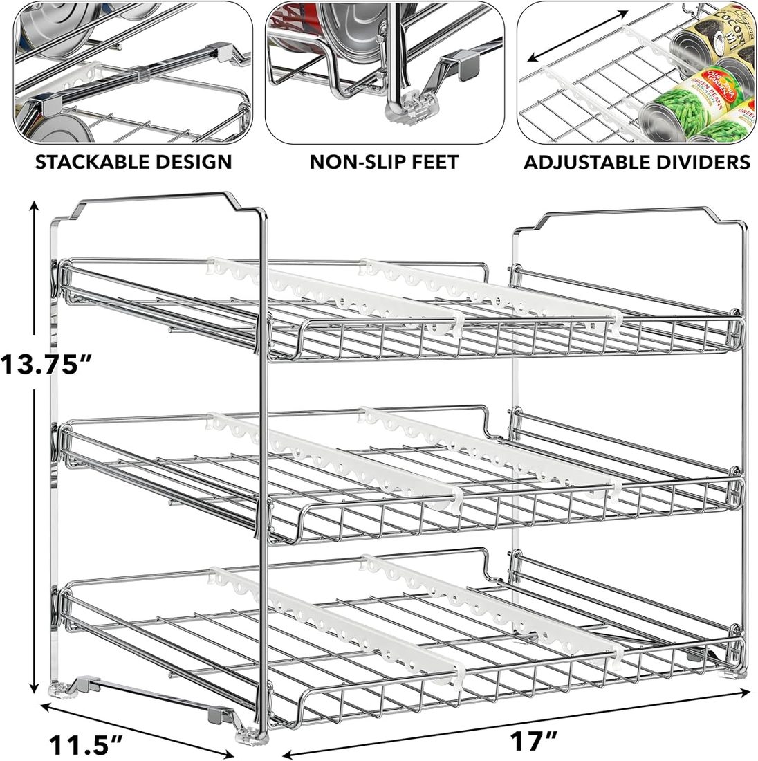 Simple Houseware 3-Tier Stackable Can Organizer Rack, Holds 36 Cans, Chrome — listing image 3