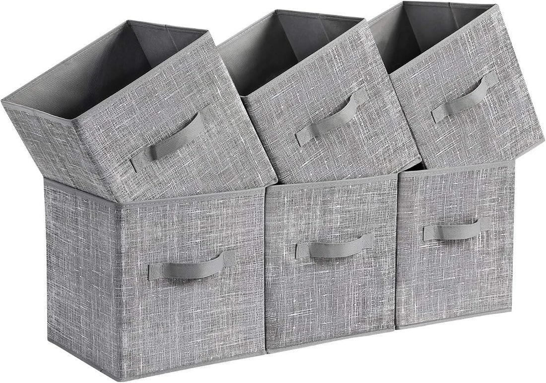 SONGMICS grey fabric storage cubes stacked