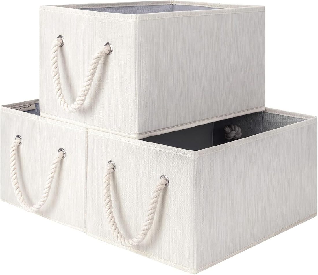 StorageWorks Fabric Storage Bins with Rope Handles, Ivory White, Large — product image from the Amazon listing
