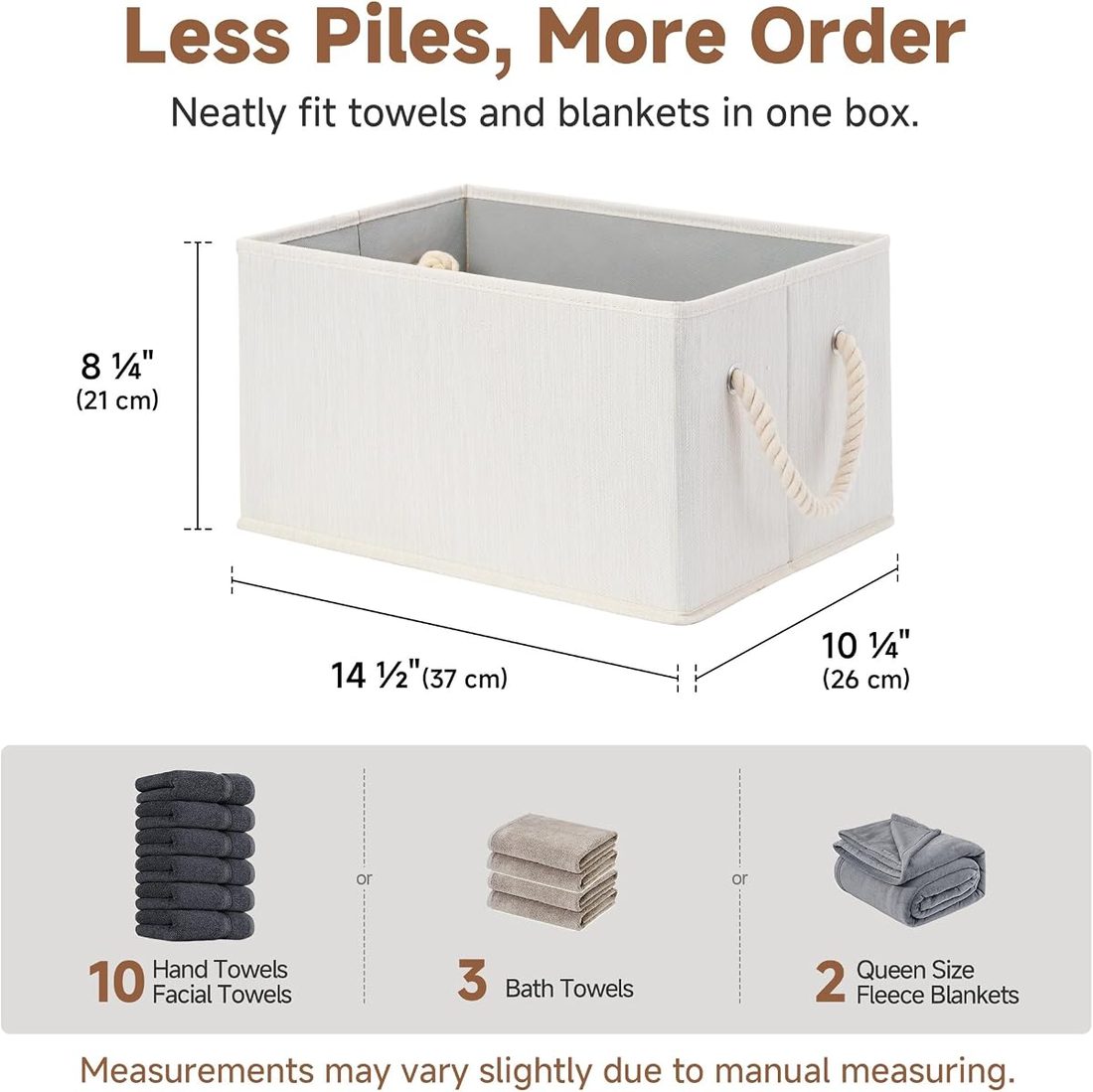 StorageWorks Fabric Storage Bins with Rope Handles, Ivory White, Large — listing image 3