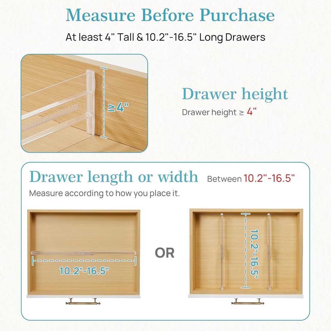 Vtopmart 12 Pack Drawer Dividers, 4 in High, 10.2–16.5 in Adjustable — listing image 3
